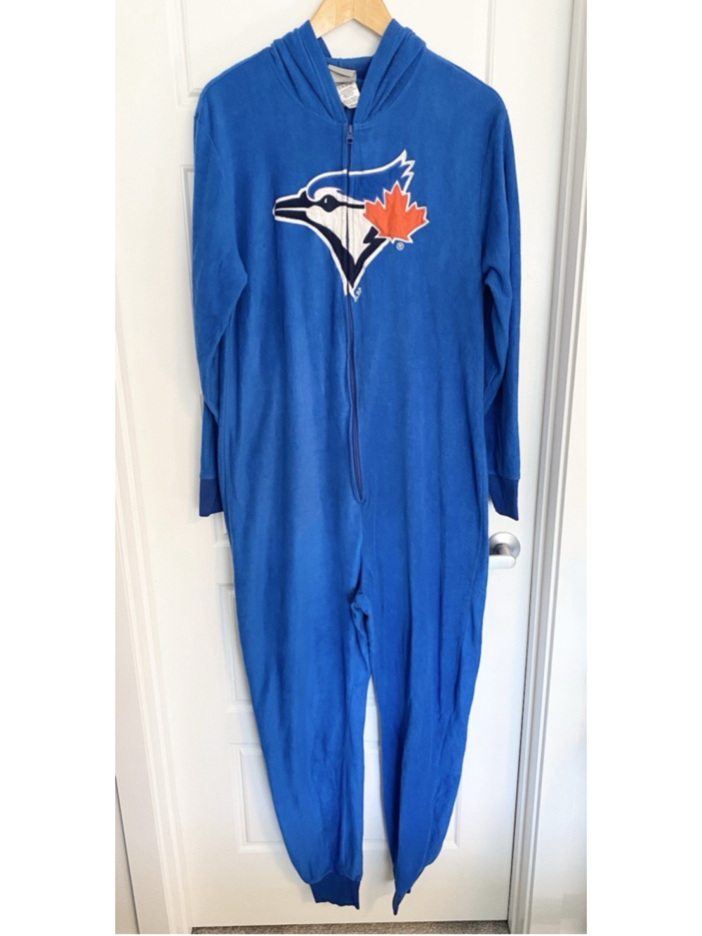 Toronto Blue Jays MLB Adult One-Piece Pajamas Hooded Fleece Jumpsuit Large L
